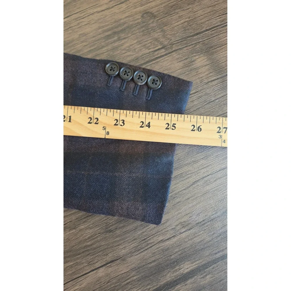 Belvest Italy Navy Brown Plaid Wool Blazer Sport Coat 45R Patch Pocket 2 Button